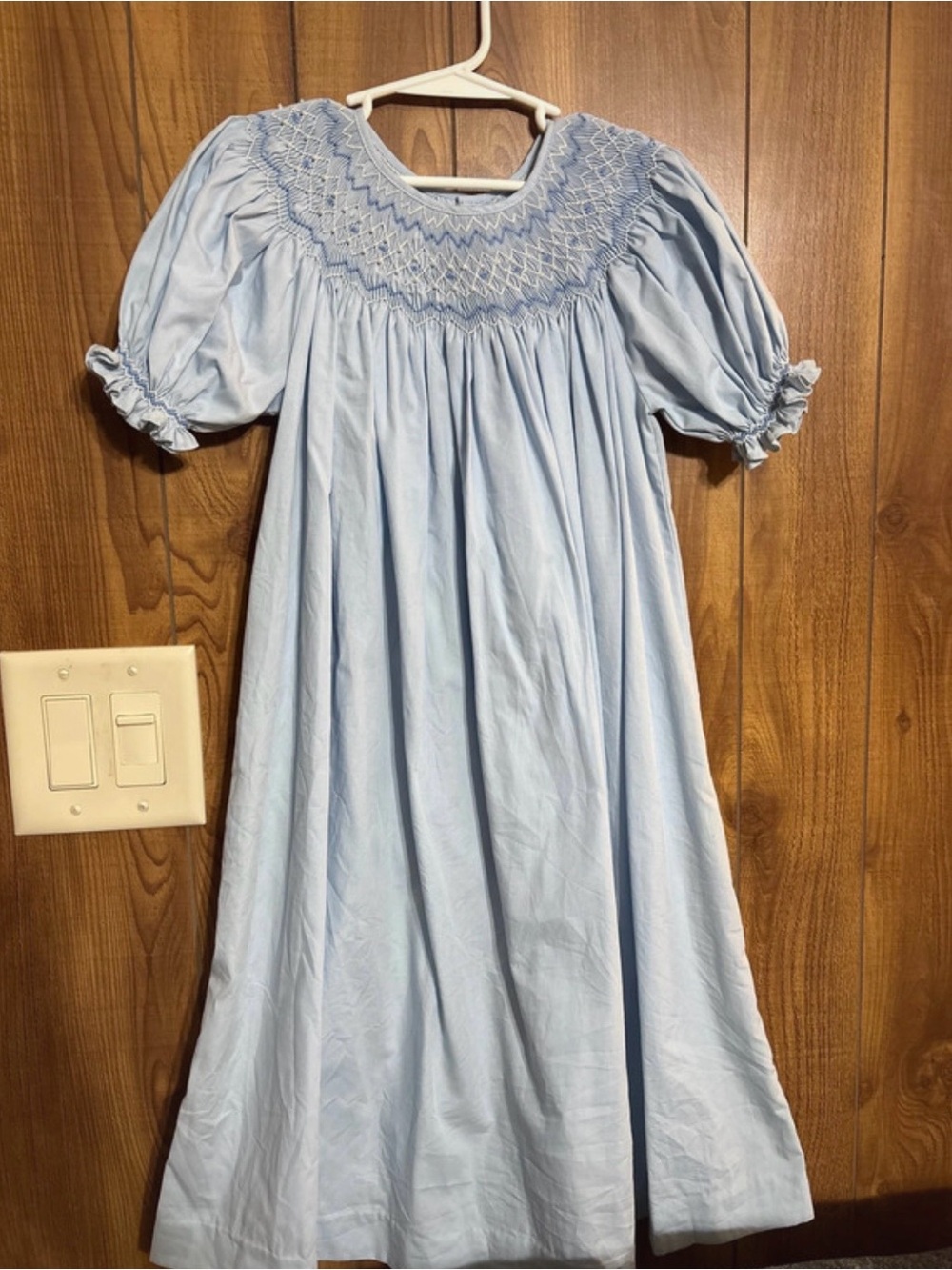 Light Blue Smocked Puff-Sleeve Kids Dress